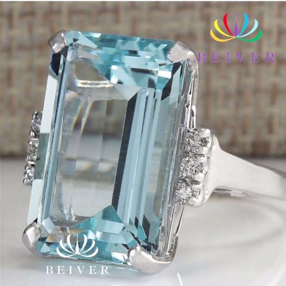 Acid Blue Topaz White Gold Filled Ring New